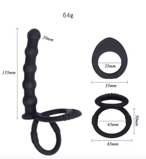 Vòng đôi đeo dương vật kèm plug chuỗi hạt 5 bi kích thích